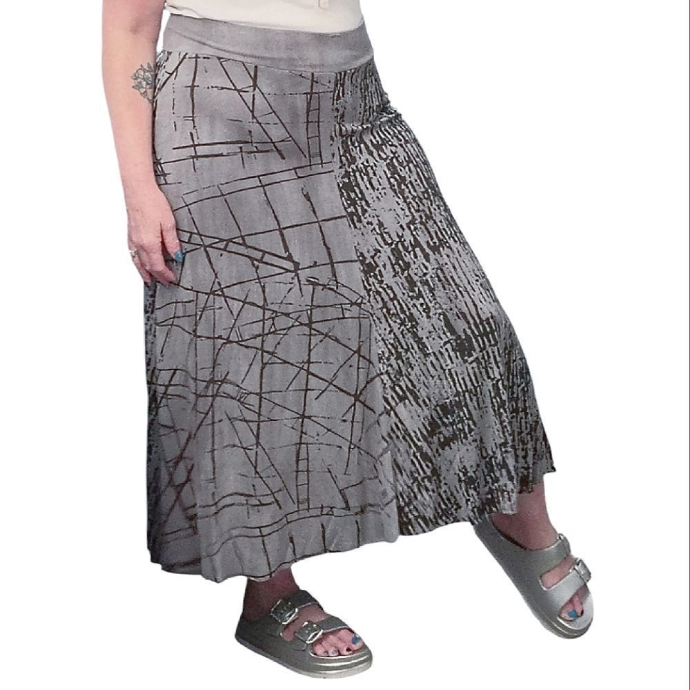 VTG Y2K Grey Black Abstract Print High Low Grunge Fairycore Midi Skirt‎ Large - Picture 6 of 10